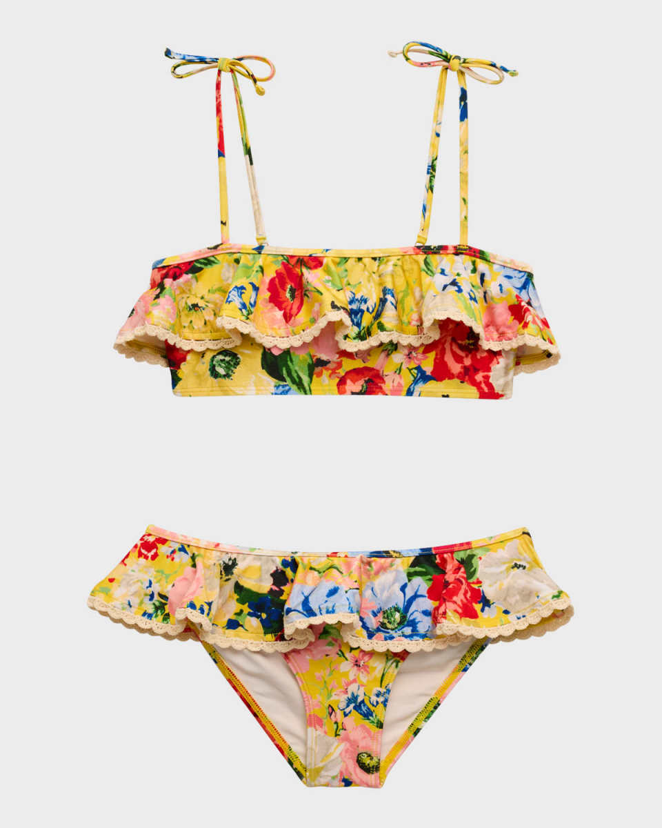 Girl's Alight Frill-Trim Bikini Set, Size 2-10